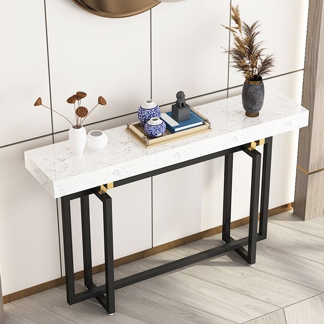 Rectangle Marble Top Console Table with Iron Trestle Base for Hall Clearhalo 'Console Tables' 'console_tables' 'Entry & Mudroom Furniture' 'furn' 'furn_console_tables' 'Furniture' 1200x1200_3b3a6158-d436-4461-842e-a83e97edd68f