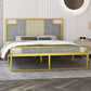 Glam Rectangular Headboard Bed with Golden Metal Legs Standard Bed