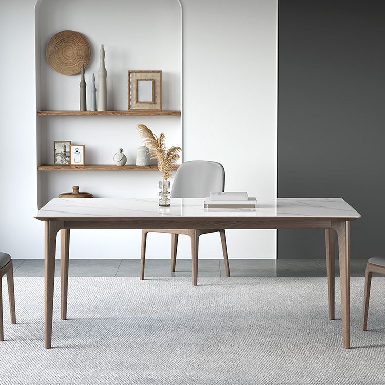 Industrial Style Dinner Table Stone Rectangle Dining Site Table in White Clearhalo 'Dining Tables & Seating' 'Dining Tables' 'dining_table' 'furn' 'furn_dining_table' 'Furniture' 'Kitchen & Dining Furniture' 1200x1200_3b3b72ac-12d9-4976-8a17-7aa2085e826f