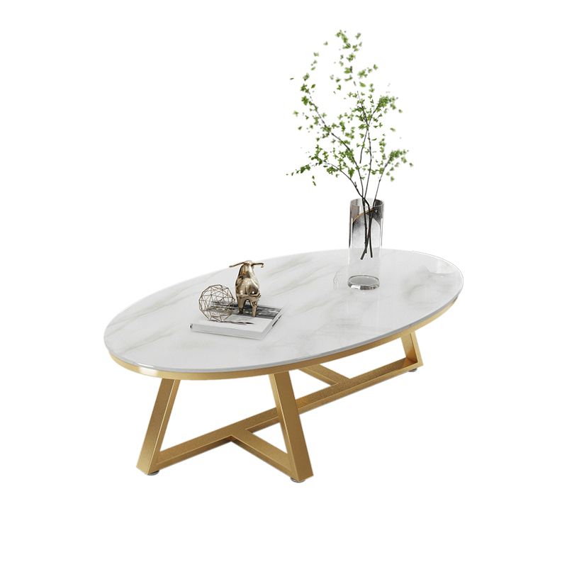Glam elliptische leistenen salontafel 61 cm H-cocktailtafel met gekruiste poten