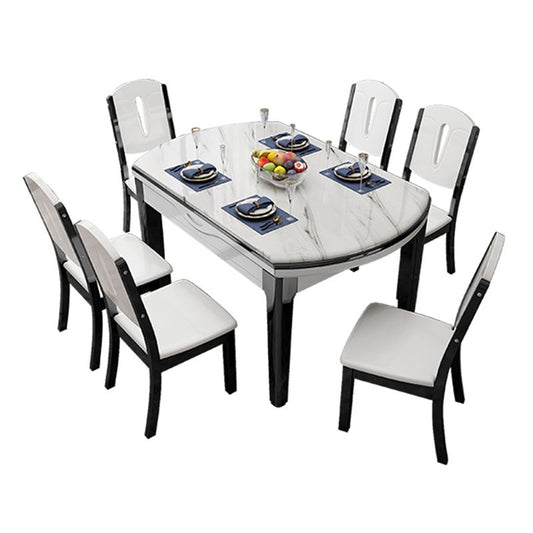 Simplicity Style Dining Site Table Faux Marble Furniture with Drop-Leaf Clearhalo 'Dining Tables & Seating' 'Dining Tables' 'dining_table' 'furn' 'furn_dining_table' 'Furniture' 'Kitchen & Dining Furniture' 1200x1200_3b45d22a-4387-43d1-96d2-2c2d68f82abe