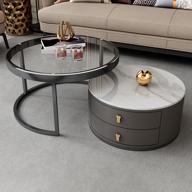 Modern Coffee Cocktail Table Round Nesting Coffee Table Set with Drawer Clearhalo 'Coffee & Accent Tables' 'Coffee Tables' 'coffee_tables' 'furn' 'furn_coffee_tables' 'Furniture' 'Living Room Furniture' 1200x1200_3b48cdf0-2b75-401b-a07a-9d4c7050936d