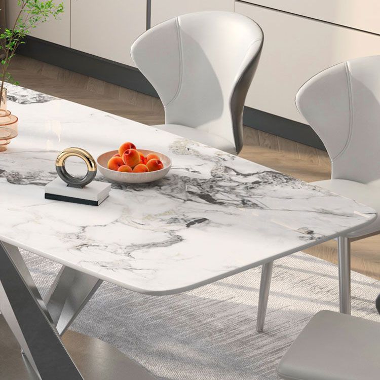 Juego de encimera de piedra sinterizada, mesa de comedor rectangular de 1/4/5/7 piezas y sillas de cuero con respaldo orejero
