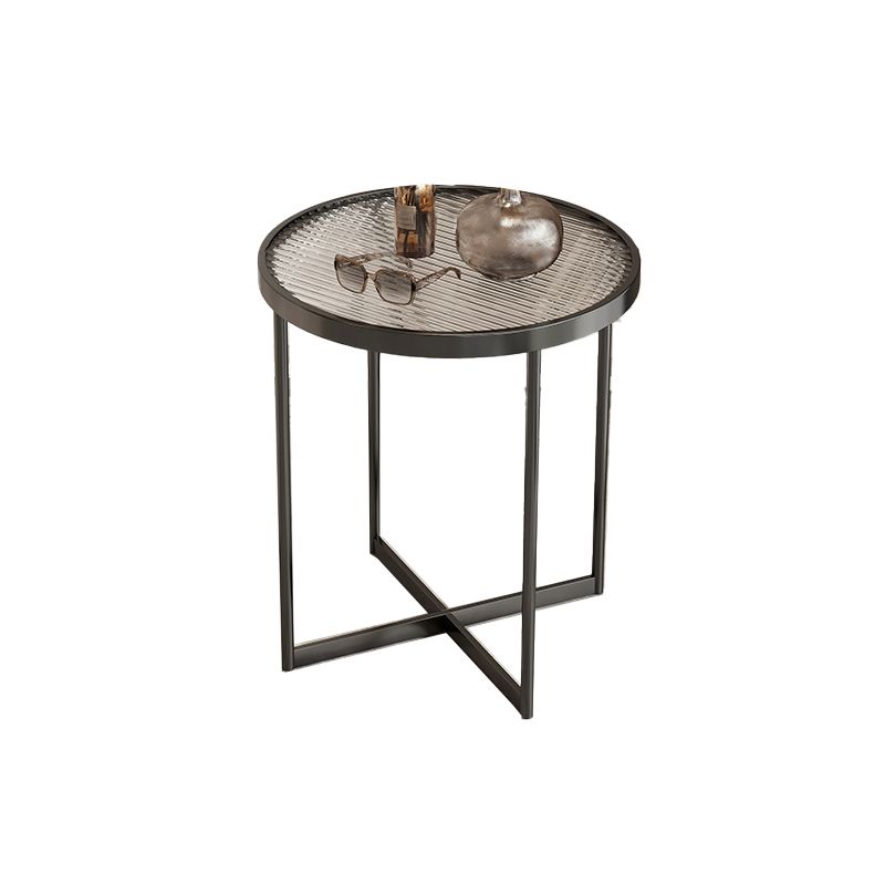 Modern Glass Side End Table Metal Cross Legs Round Corner Table