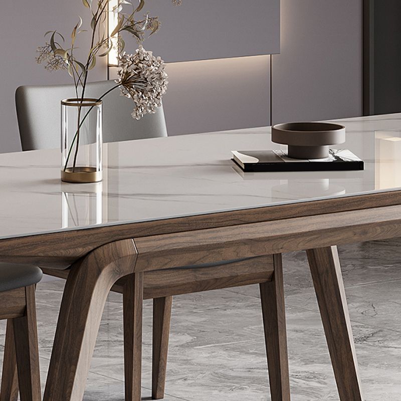 White Mid-Century Dining Table Stone Top Table with Wooden Frame Clearhalo 'Dining Tables & Seating' 'Dining Tables' 'dining_table' 'furn' 'furn_dining_table' 'Furniture' 'Kitchen & Dining Furniture' 1200x1200_3b4befbd-8682-4df3-bec6-f69bbca522e7