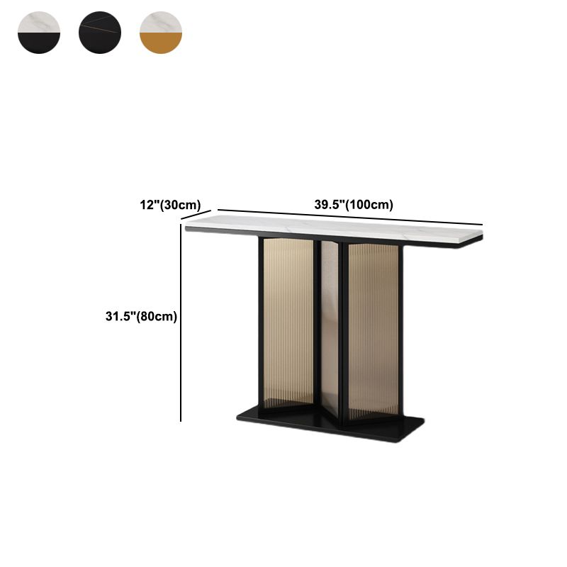 Console top in pietra in stile glam con base di piedistallo di ferro e vetro