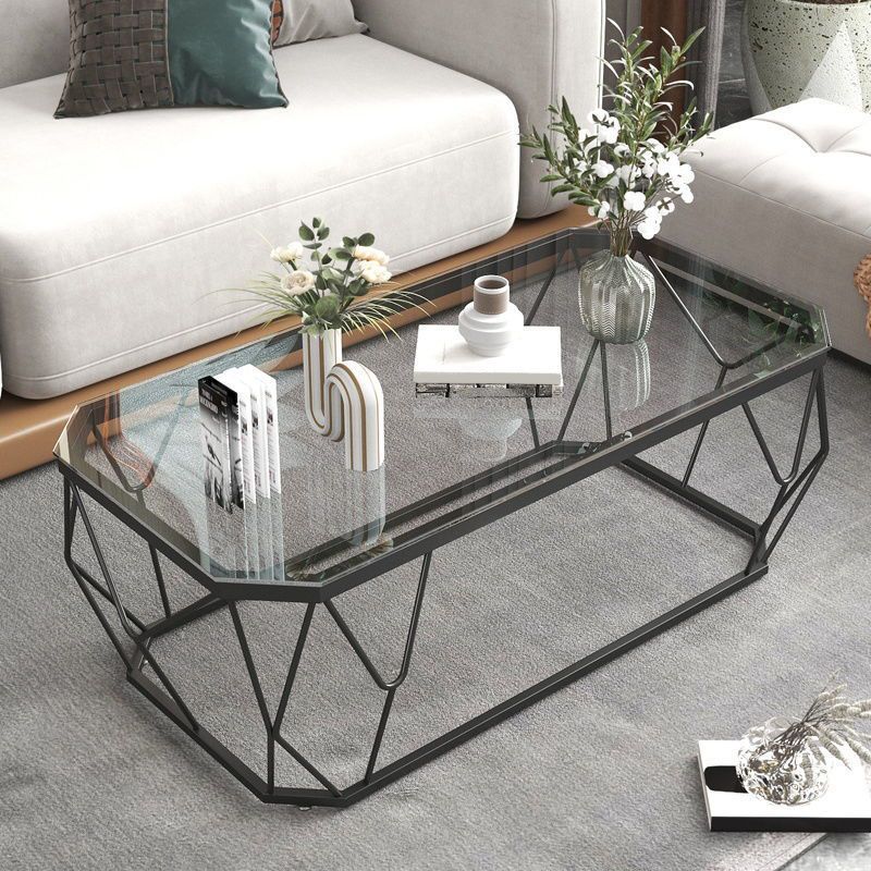 Modern Style Rectangular Glass Table Abstract Base Coffee Table Clearhalo 'Coffee & Accent Tables' 'Coffee Tables' 'coffee_tables' 'furn' 'furn_coffee_tables' 'Furniture' 'Living Room Furniture' 1200x1200_3b4fce76-ddbb-4c42-ba4e-07b0528654b6
