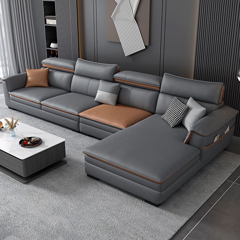 Faux Leather Pillow Top Arm Sectional with Adjustable Pillowed Back Cushions Clearhalo 'furn' 'furn_sectionals' 'Furniture' 'furniture_sectionals' 'kitchen' 'kitchen_sectionals' 'Living Room Furniture' 'Sectionals' 1200x1200_3b51d335-fa5f-41d4-9cd7-fd934560d0f0