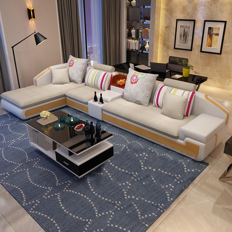 Slipcovered 4-seat Sofa & Chaise 32.28" H Adjustable Sectional