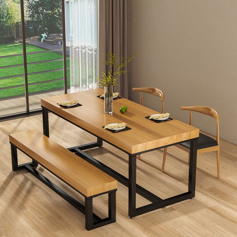 Industrial Solid Wood Dining Table Rectangle Table in Brown with Metal Trestle Base Clearhalo ' dining_table' 'Dining Tables & Seating' 'Dining Tables' 'furn' 'furn_dining_table' 'Furniture' 'furniture_dining_table' 'Kitchen & Dining Furniture' 'kitchen&dining_furn' 'kitchen' 'kitchen_dining_table' 1200x1200_3b544b45-6a44-4d6a-b2ba-99fe2b64a905
