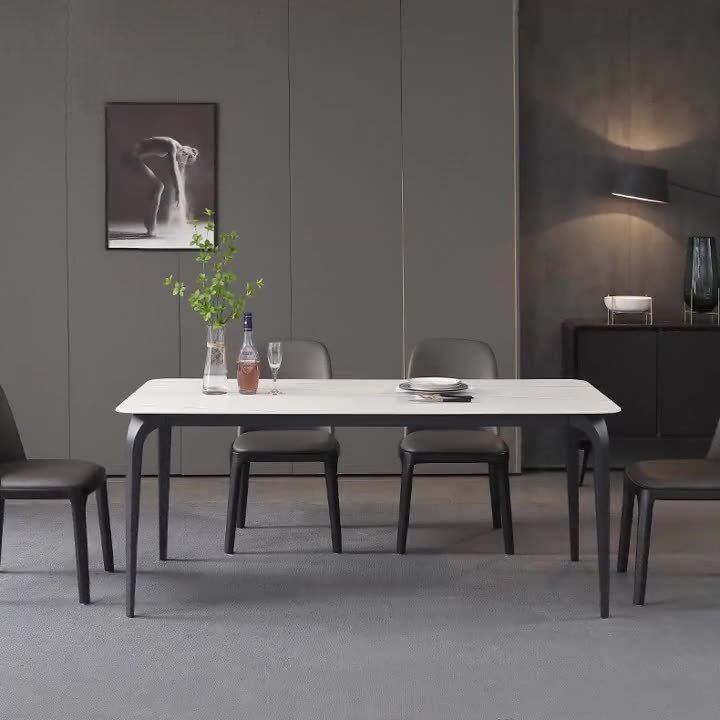 Modern Rectangle Dining Table Stone Top Table with Stainless Steel 4 Legs Clearhalo 'Dining Tables & Seating' 'Dining Tables' 'dining_table' 'furn' 'furn_dining_table' 'Furniture' 'furniture_dining_table' 'Kitchen & Dining Furniture' 1200x1200_3b5911a8-9bbc-4dc7-9102-2adff0742d56