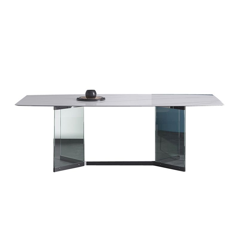 Modern Stone Double Pedestal Dining Table Rectangle White Top Table for Home Clearhalo 'Dining Tables & Seating' 'Dining Tables' 'dining_table' 'furn' 'furn_dining_table' 'Furniture' 'furniture_dining_table' 'Kitchen & Dining Furniture' 'kitchen' 'kitchen_dining_table' 1200x1200_3b5f7653-ef12-487d-97fa-27798dfdc98f