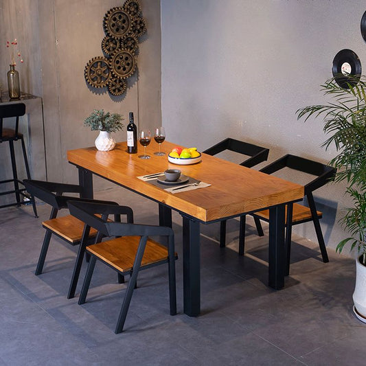 Solid Wood Top Dining Table Industrial Rectangle Table with 4 Legs