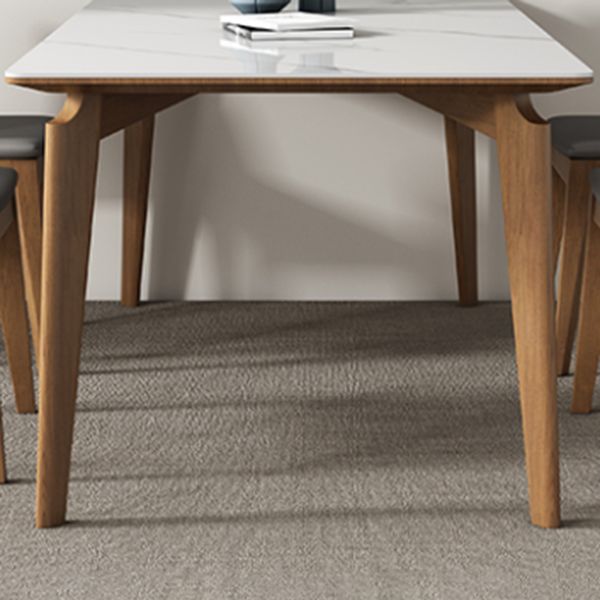 Mid-Century Modern Rectangle Dining Table White Sintered Stone Table with 4 Ash Solid Wood Legs Clearhalo ' dining_table' 'Dining Tables & Seating' 'Dining Tables' 'furn' 'furn_dining_table' 'Furniture' 'furniture_dining_table' 'Kitchen & Dining Furniture' 'kitchen&dining_furn' 'kitchen' 'kitchen_dining_table' 1200x1200_3b6180ee-582c-434e-8063-901fb4539488