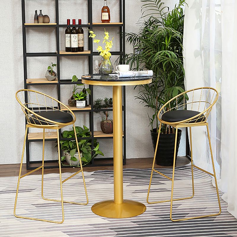 Glam Gold Iron Bar Table 21.6"W Round Top Marble Bistro Table for Breakroom Clearhalo 'Bar Furniture' 'Bar Tables' 'bar_tables' 'furn' 'furn_bar_tables' 'Furniture' 'furniture_bar_tables' 'Kitchen & Dining Furniture' 'kitchen&dining_furn' 'kitchen' 1200x1200_3b624295-e2b1-4871-848f-8f126c6a48b4