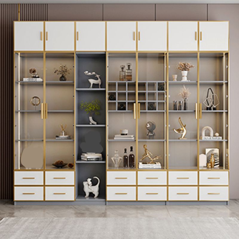 Glam Vertical Standard Bookshelf Manufactured Wood Bookcase with Glass Door