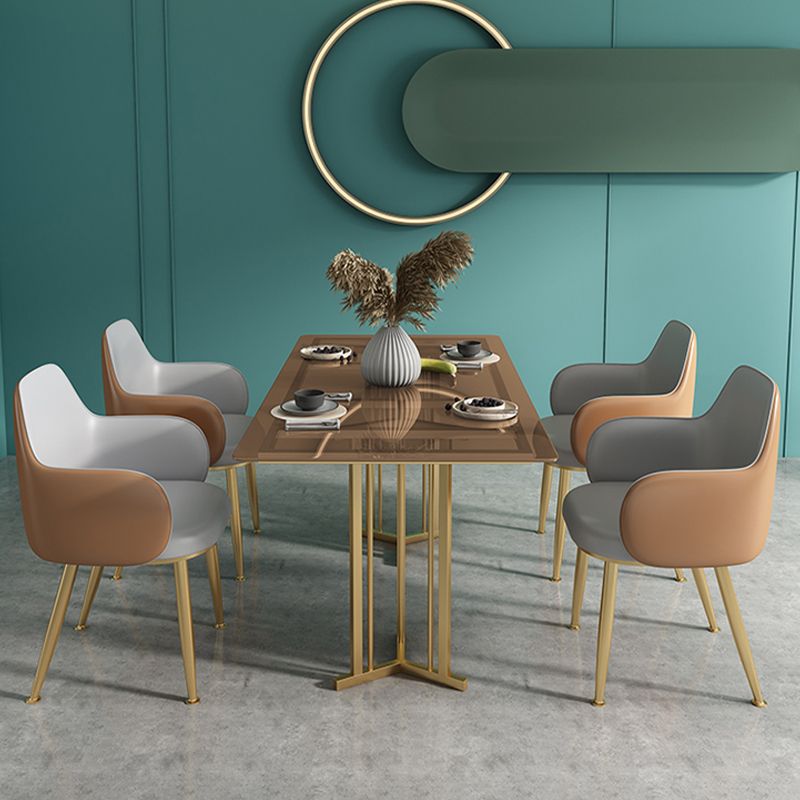 Rectangle Glass Dining Table Modern Style Dining Table with Gold Frame Clearhalo ' dining_table' 'Dining Tables & Seating' 'Dining Tables' 'furn' 'furn_dining_table' 'Furniture' 'furniture_dining_table' 'Kitchen & Dining Furniture' 'kitchen&dining_furn' 'kitchen' 'kitchen_dining_table' 1200x1200_3b627127-6490-4161-8937-c3995e8957d5