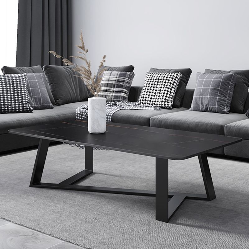 Rectangular Slate with Metal Cross Base Glam Style Coffee Table