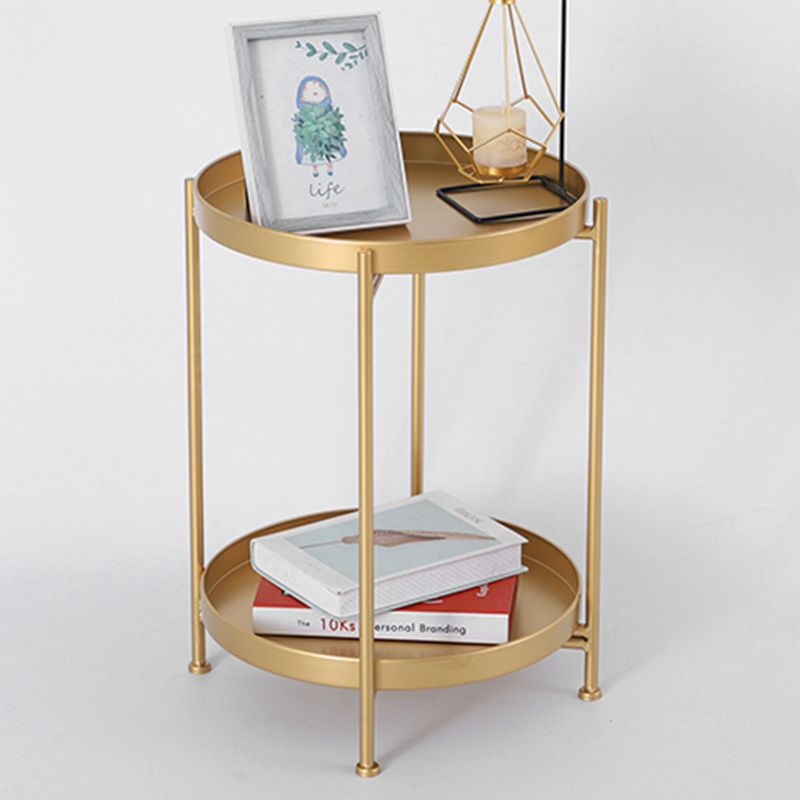 Round Shape Accent Side Table Metal Contemporary with Storage End Table