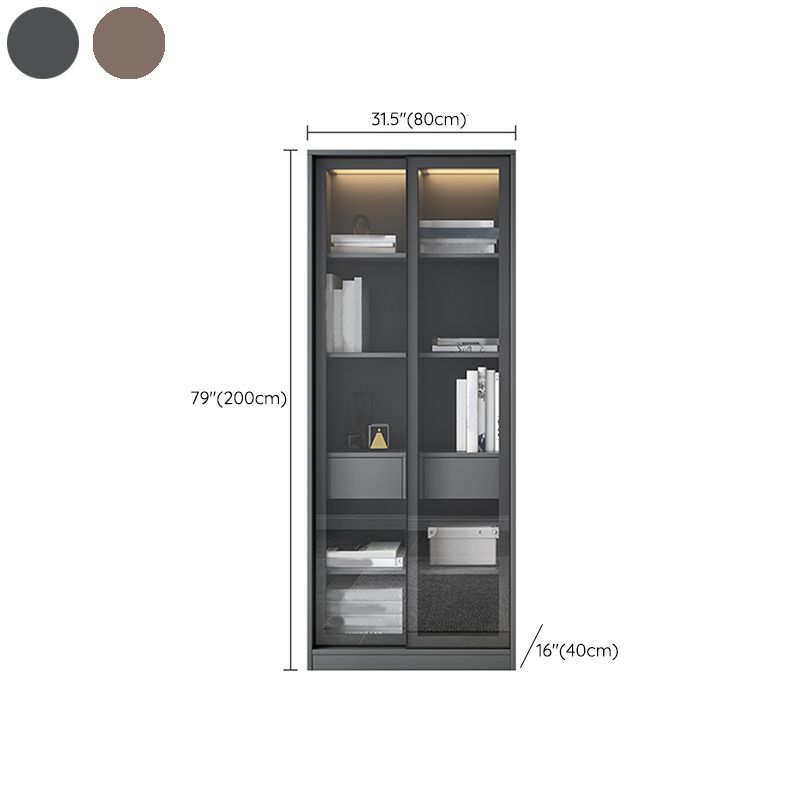 Faux Wood Modern Storage Cabinet Sliding Doors Display Cabinet with 2 Drawers Clearhalo 'Display & China Cabinets' 'display_china_cabinets' 'furn' 'furn_display_china_cabinets' 'Furniture' 'Kitchen & Dining Furniture' 1200x1200_3b67bdfc-8675-4b19-a501-137303ebcd50