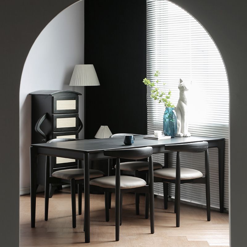 Set da pranzo moderno nero Set da pranzo con gambe in legno rettangolari da 1/2/5 pezzi per interni