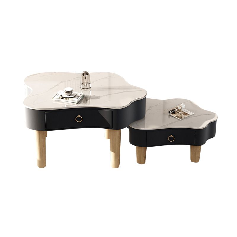 Modern Free Form Slate Cocktail Table Wood 4 Legs Coffee Table with Drawers Clearhalo 'Coffee & Accent Tables' 'Coffee Tables' 'coffee_tables' 'furn' 'furn_coffee_tables' 'Furniture' 'Living Room Furniture' 1200x1200_3b69f601-96bc-4a06-a35a-8eb412a6bc01