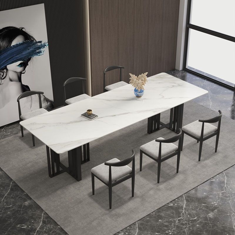 Table à manger de style industriel Table rectangulaire en pierre frittée pour salle à manger