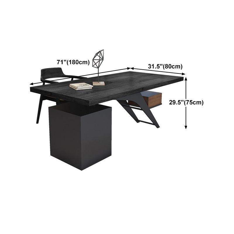 Black Writing Desk Modern Style Solid Wood Top Metal Legs with Drawers Clearhalo 'furn' 'furn_office_desk' 'Furniture' 'Office Desks' 'Office Furniture' 'office_desk' 1200x1200_3b73de75-ea8c-4045-8615-d25bf4d41982