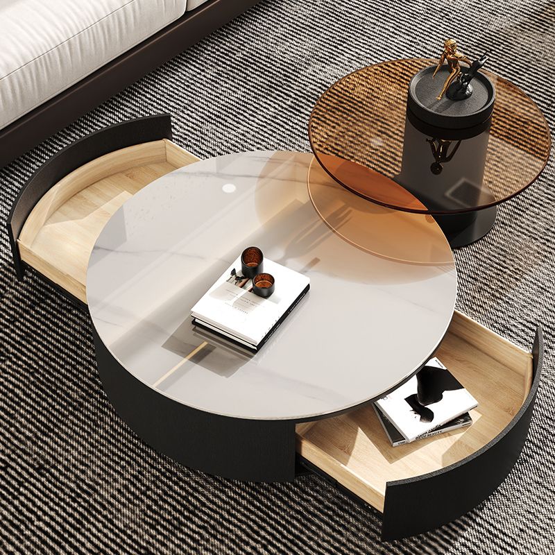Round White Wood Coffee Table Modern Cocktail Table with Storage Clearhalo 'Coffee & Accent Tables' 'Coffee Tables' 'coffee_tables' 'furn' 'furn_coffee_tables' 'Furniture' 'Living Room Furniture' 1200x1200_3b74e5e6-9778-46ad-9a8f-1a8357c28f7f
