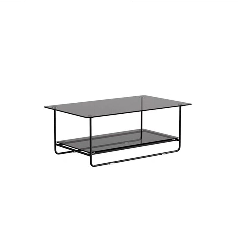 17.7"H Rectangle Glass Coffee Table Metal Sled Base Cocktail Table with Shelf Clearhalo 'Coffee & Accent Tables' 'Coffee Tables' 'coffee_tables' 'furn' 'furn_coffee_tables' 'Furniture' 'Living Room Furniture' 1200x1200_3b7678bf-62a8-4cc7-9314-377e65531b69