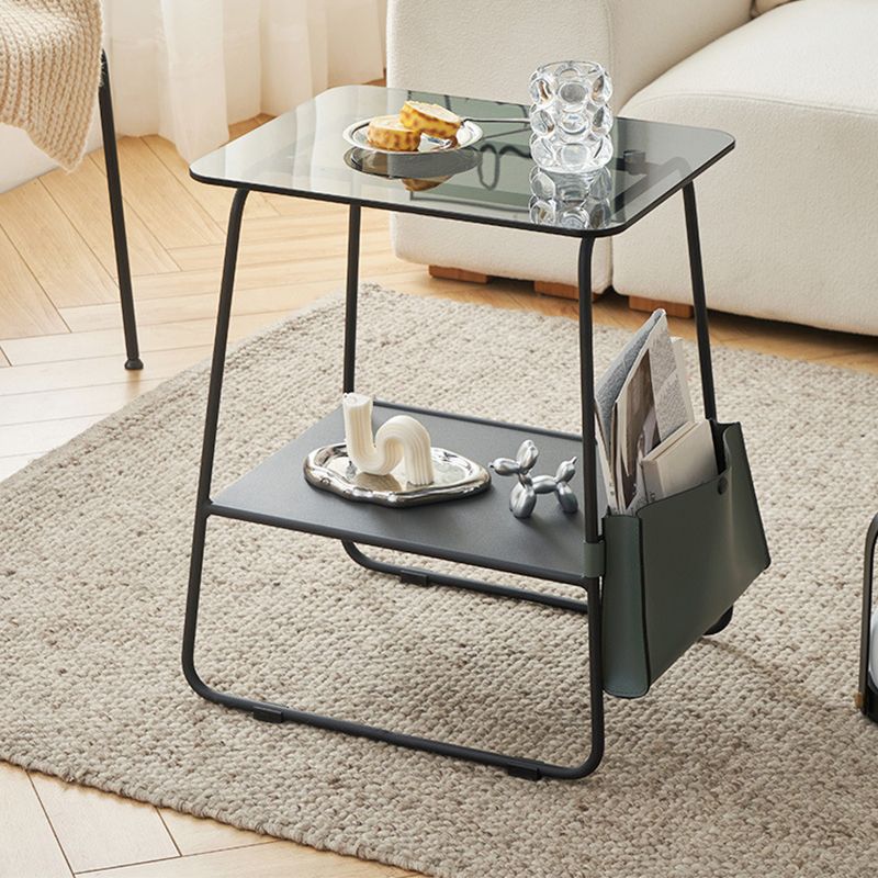 Metal Sled End Table Glass Top Side Sofa Side Accent Table with Shelf Clearhalo 'Coffee & Accent Tables' 'End & Side Tables' 'end_side_tables' 'furn' 'furn_end_side_tables' 'Furniture' 'Living Room Furniture' 1200x1200_3b79d81a-0a8b-405c-9b9a-1a6d9be582da
