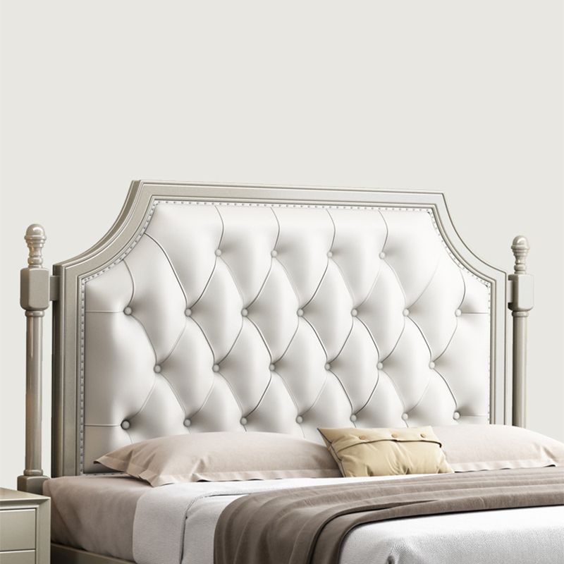 84.65 inch Wide Victorian Wingback Bed Frame Pine Wood Bed with Upholstered Headboard