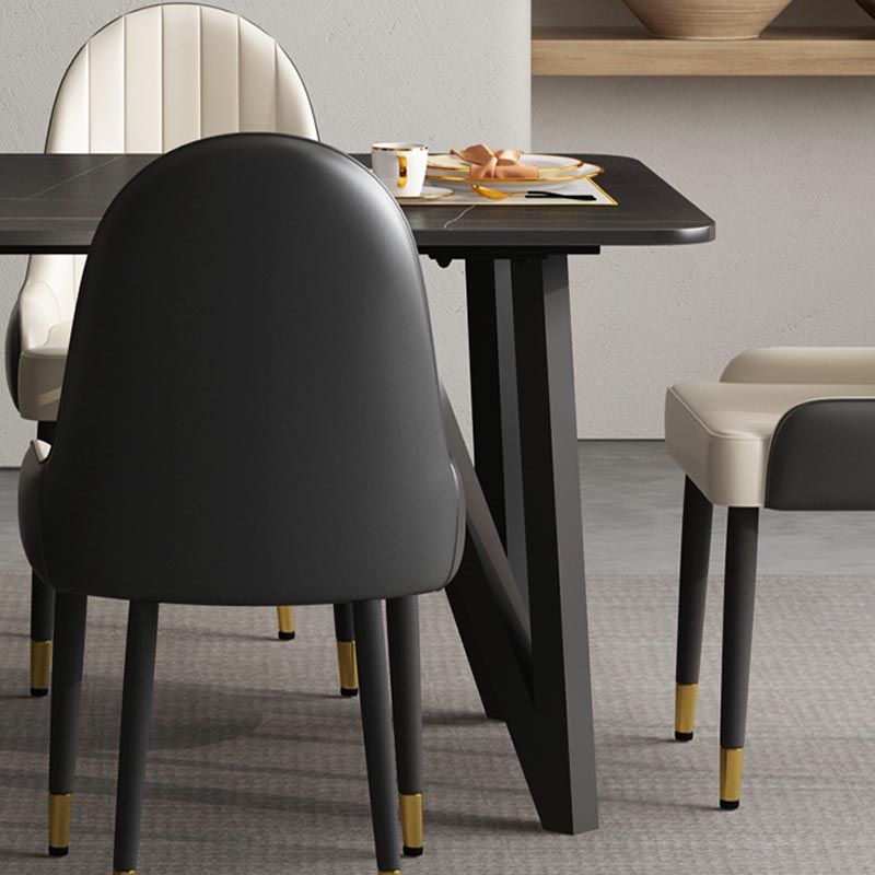 Industrial Rectangle Tripod Base Dining Table Black Frame Stone Top Dining Table Clearhalo 'Dining Tables & Seating' 'Dining Tables' 'dining_table' 'furn' 'furn_dining_table' 'Furniture' 'furniture_dining_table' 'Kitchen & Dining Furniture' 'kitchen' 'kitchen_dining_table' 1200x1200_3b7b2658-6bec-4a52-b16e-88099e455900
