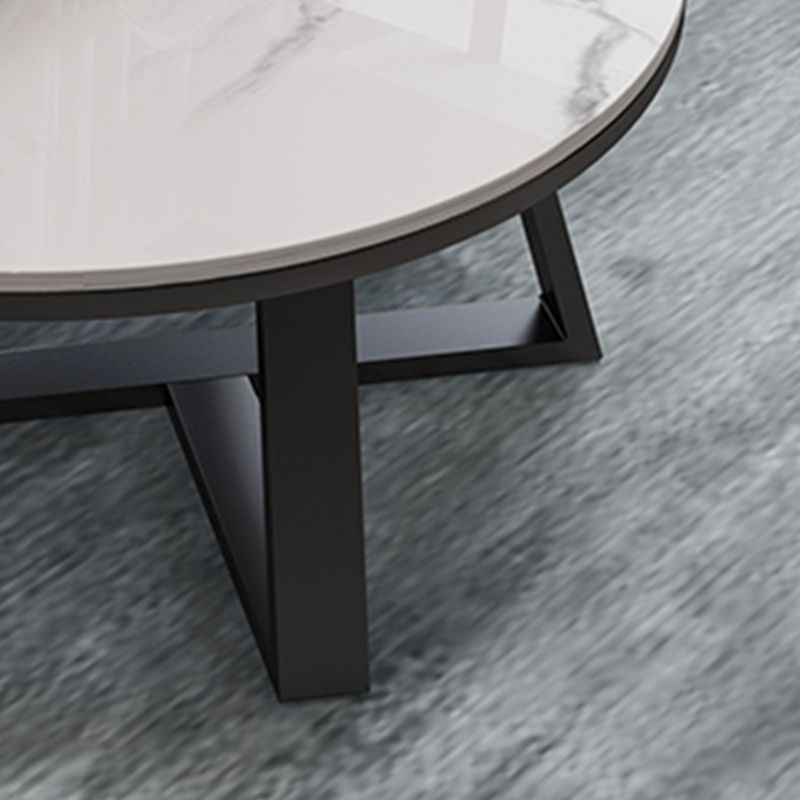 Mesa de café redonda de estilo glamorante con base cruzada de hierro y tapa blanca