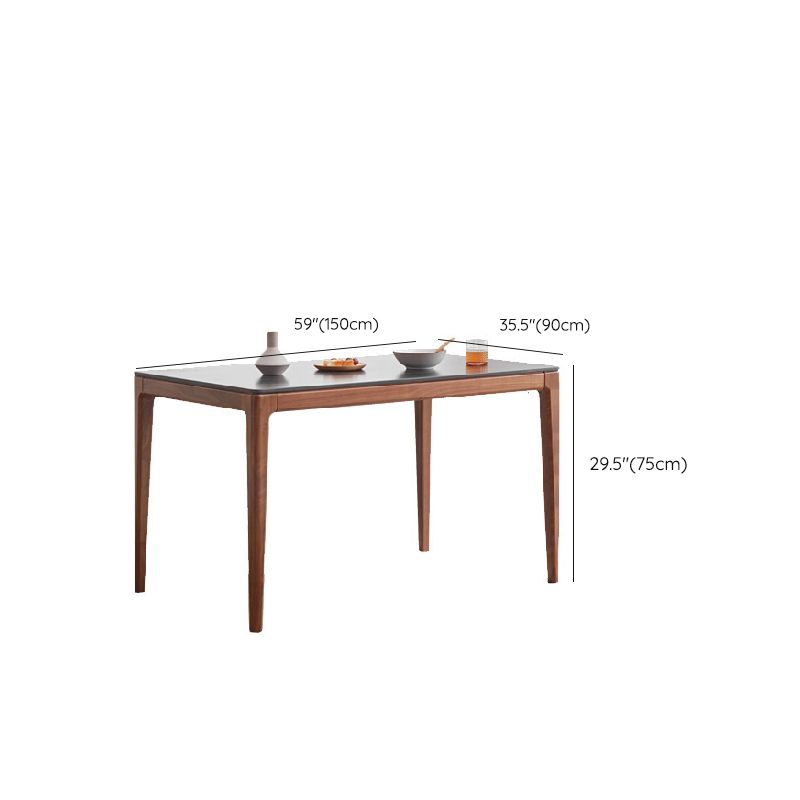 Mesa rectangular de estilo industrial, mesa de piedra sinterizada con patas de madera para uso doméstico