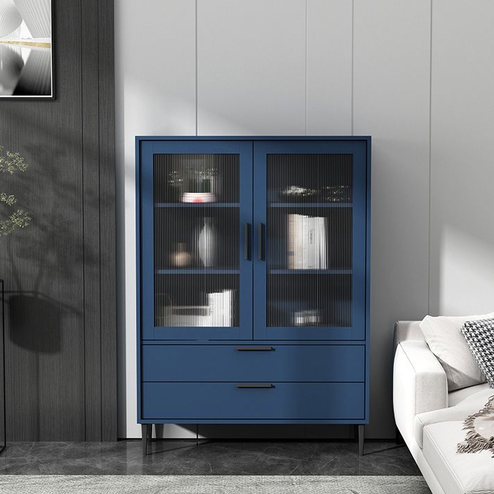 Armoire à accent en bois avec porte en verre et 4 pattes noires en acier