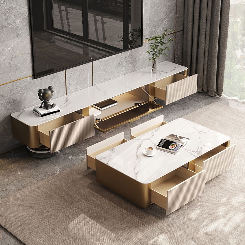 Supporto TV in pietra montato a parete 2 cassetti Glam in stile Glam TV con porta di vetro