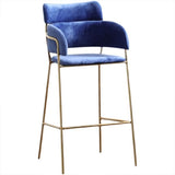 Scandinavian Bucket Seat Bar Stools Fabric Armed Barstool with 4 Gold Legs