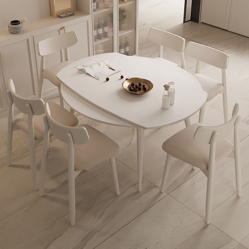 Modern Round Extendable Dining Table White Stone Tabletop with Double Drop Leaf Clearhalo 'Dining Tables & Seating' 'Dining Tables' 'dining_table' 'furn' 'furn_dining_table' 'Furniture' 'Kitchen & Dining Furniture' 1200x1200_3b898741-1a95-42aa-90fc-03a43eaa589e