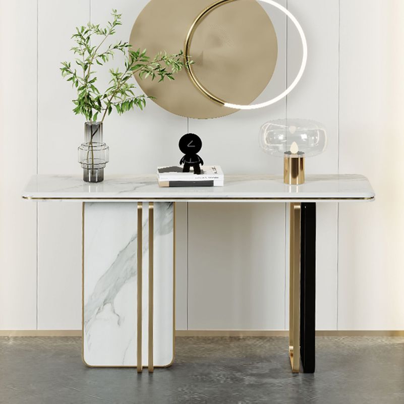 Glam Stone Rectangle Console Accent Table with Marble for Hall