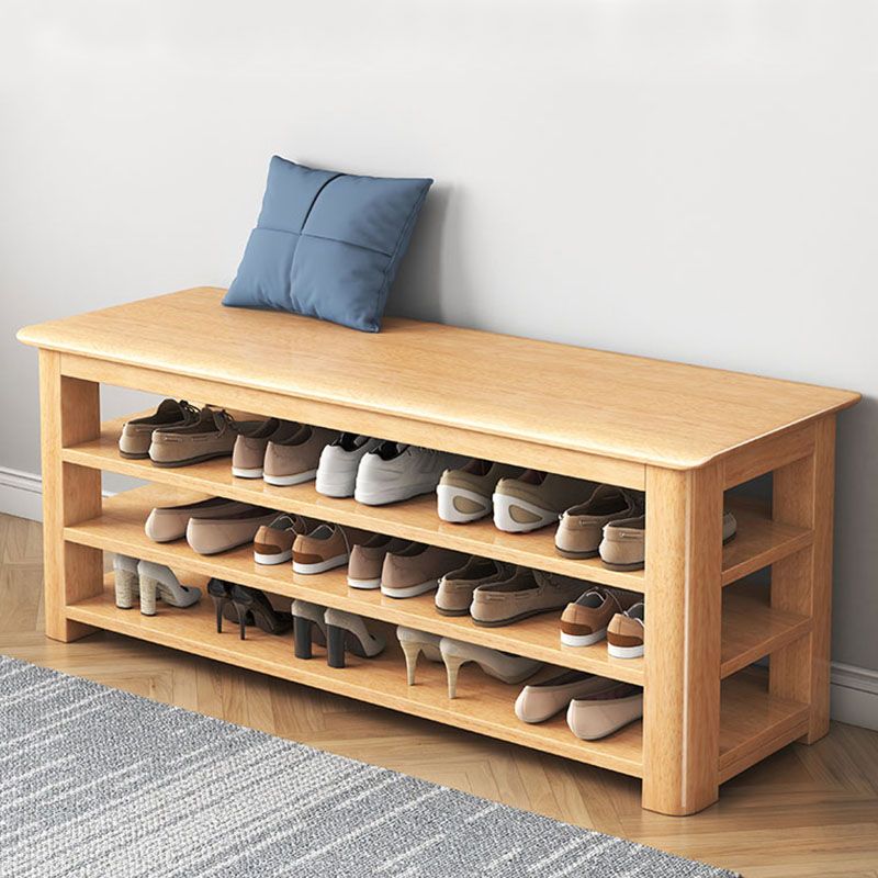 Modern Rubber Wood Bench Rectangle Home Storage Seating Bench with Shelves Clearhalo 'Benches' 'Chairs & Seating' 'furn' 'furn_benches' 'Furniture' 'Living Room Furniture' 1200x1200_3b91bb2e-6f1c-48ff-9a88-e356bd60ed18