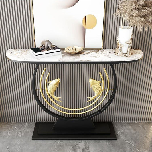 12 inch Wide Modern Accent Table Half Moon Stone Console Table for Hall