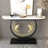 12 inch Wide Modern Accent Table Half Moon Stone Console Table for Hall