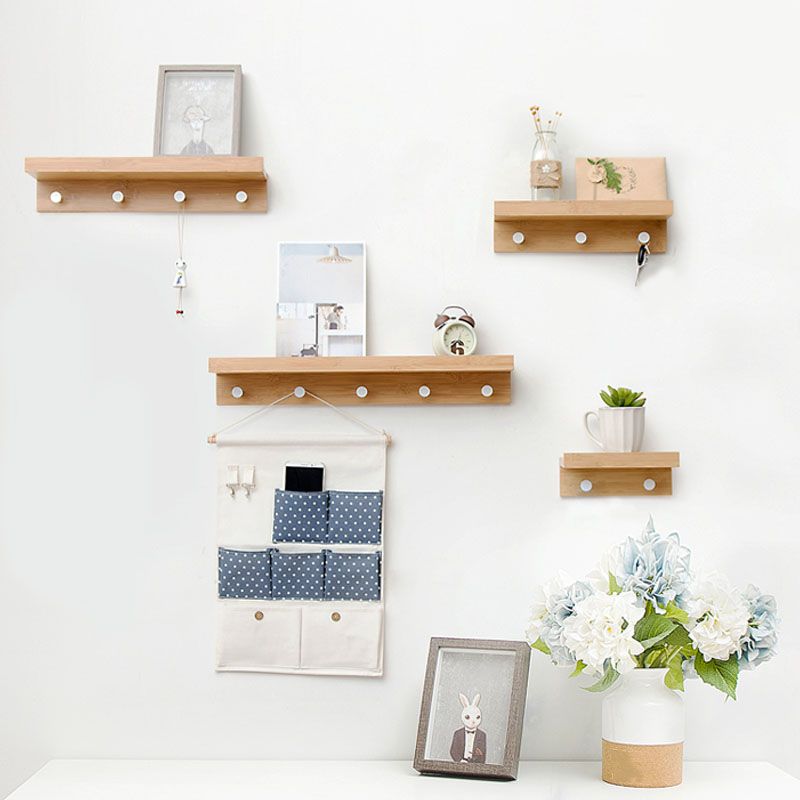 Moderna de colgilla de pelaje de madera montada con estantes y ganchos kit de entrada