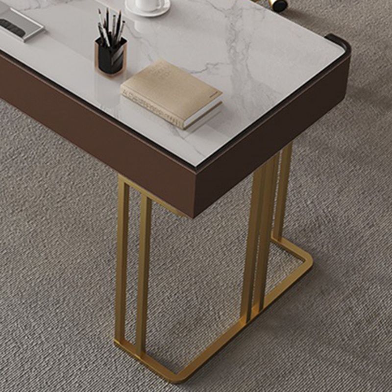 Mesa de computadora portátil de oficina en forma rectangular reversible en escritorio de escritura de grises con 3 cajones