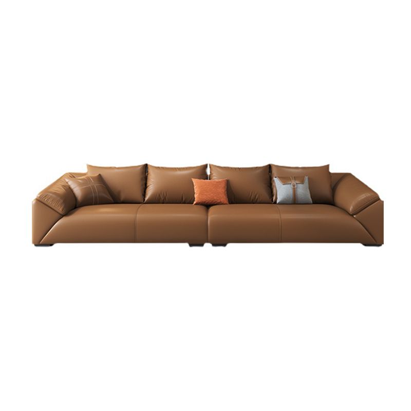 Orange Faux Ledersofa moderne Kissen -Oberarm -Sofa mit Kissen