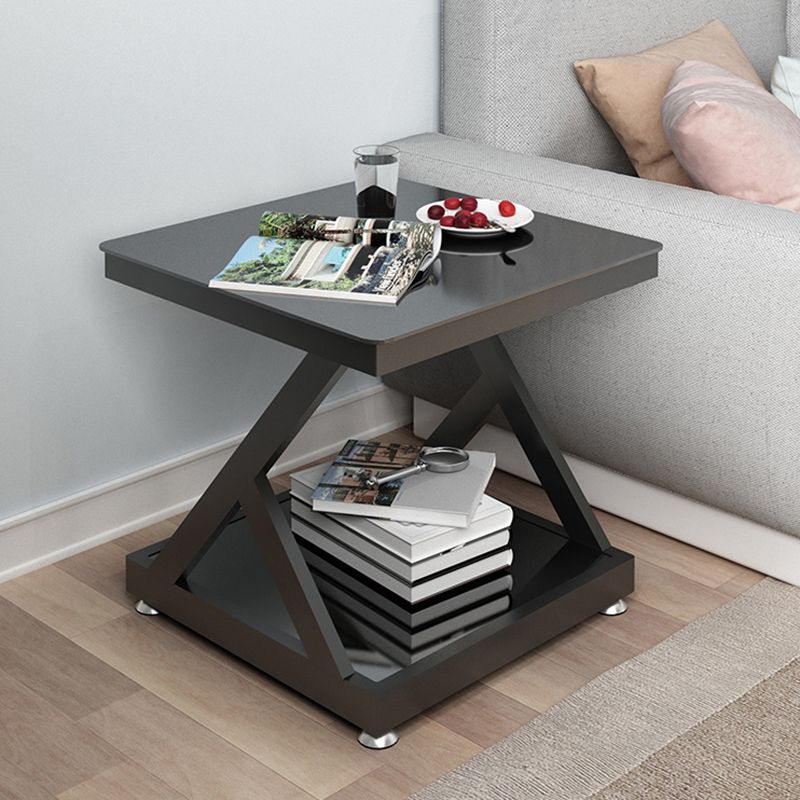 Tempered Glass Side Table Square Black and White Accent Side Table Clearhalo 'Coffee & Accent Tables' 'End & Side Tables' 'end_side_table' 'Furniture' 'furniture_end_side_table' 'Living Room Furniture' 1200x1200_3ba31236-1e3e-4986-86ae-d65d046b64e0