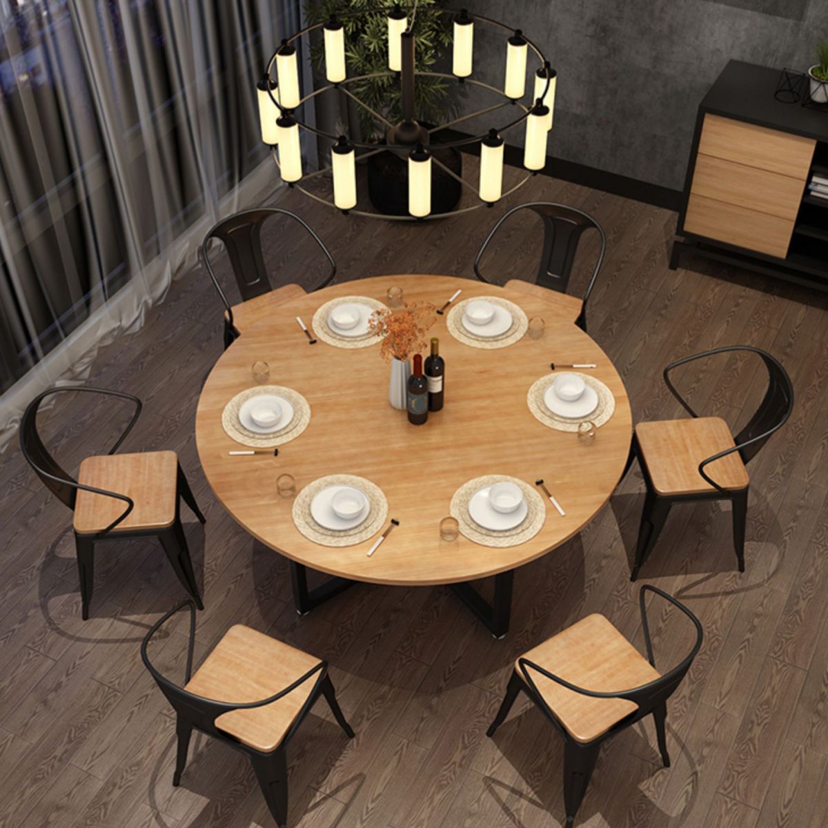 Contemporary 1/4/5/7 Pieces Furniture Round Solid Wood Dining Table Set in Brown Clearhalo 'Dining Room Sets' 'Dining Tables & Seating' 'dining_room_set' 'furn' 'furn_dining_room_set' 'Furniture' 'Kitchen & Dining Furniture' 1200x1200_3ba31322-df8a-4088-ab0a-2d9ad56477e6