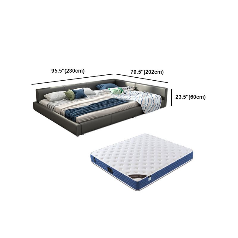 Contemporary Grey Genuine Leather and Wood Standard Bed for Bedroom