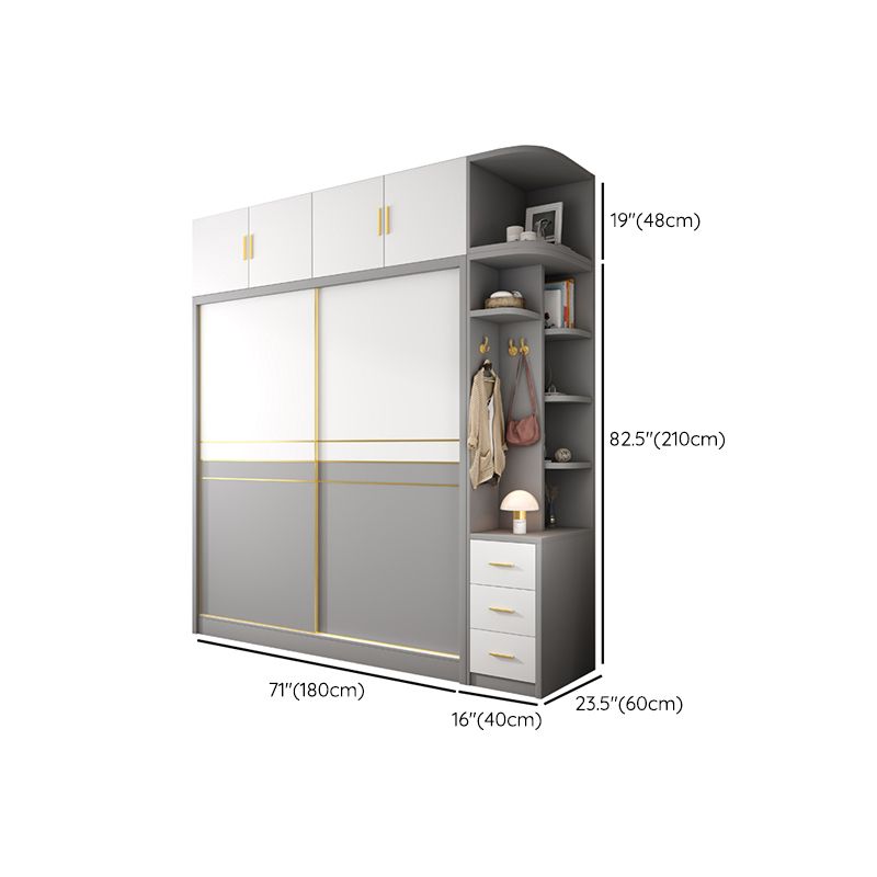 Armadio di stoccaggio bianco e grigio per moderni moderni in legno con porte scorrevoli
